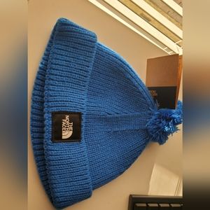 The north face little box logo pom beanie.